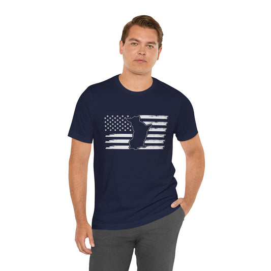 Charlie The American Flag Dog.  Unisex Jersey Short Sleeve Tee