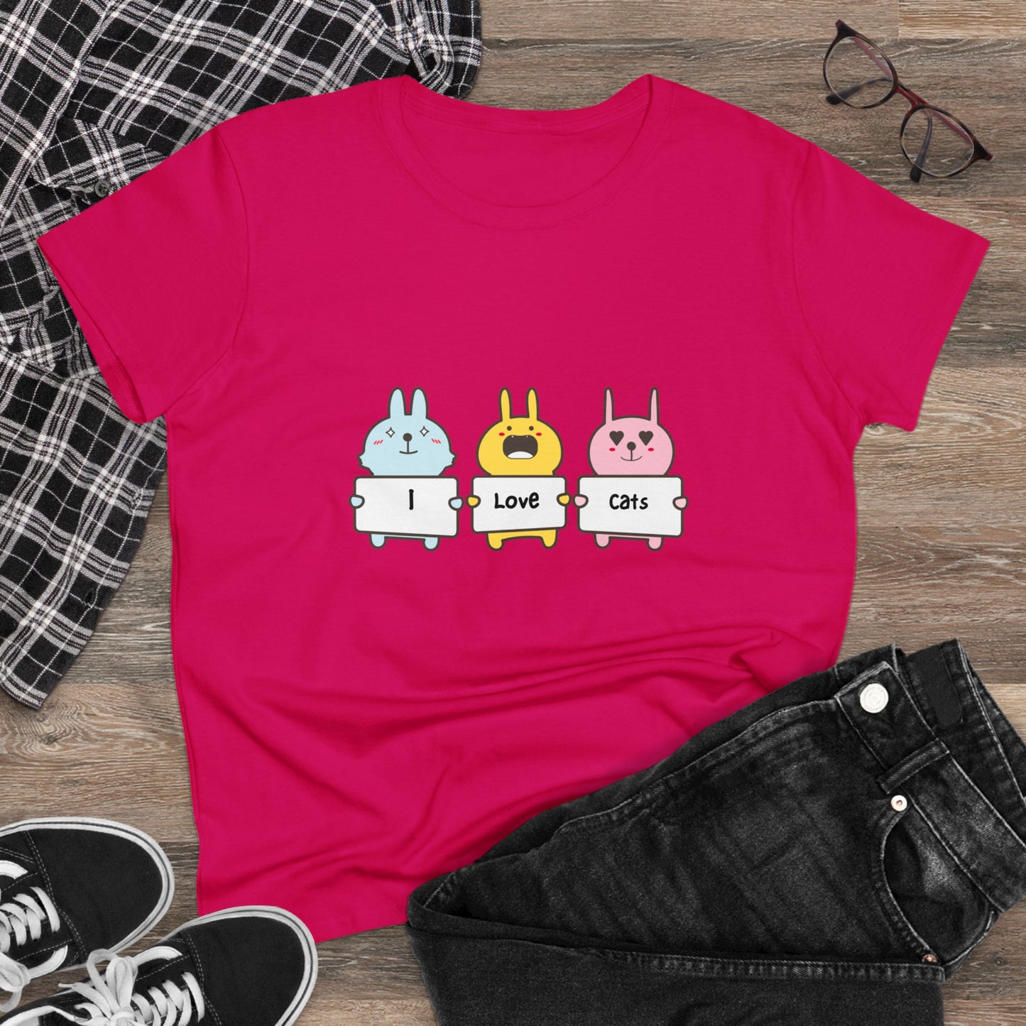 I Love Cats. Women's Midweight Cotton Tee