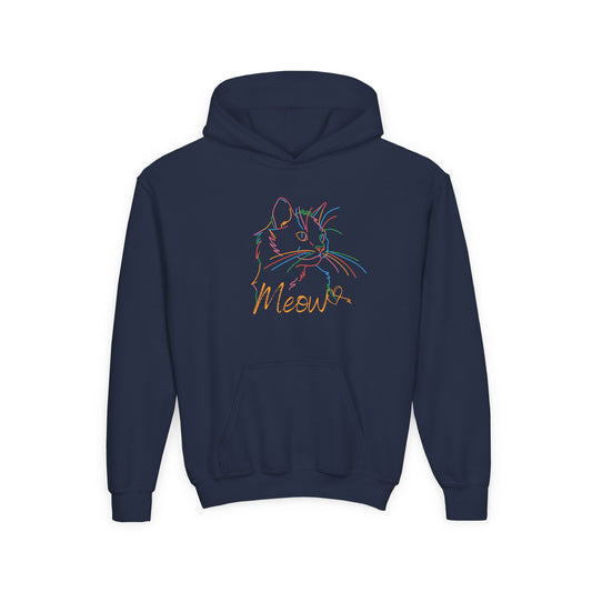 Meow. Cat with Purrty Color Outlines.  Kids Hoodie