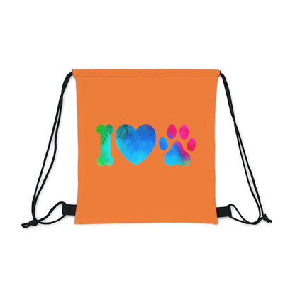 I Heart Paws. Orange. Outdoor Drawstring Bag