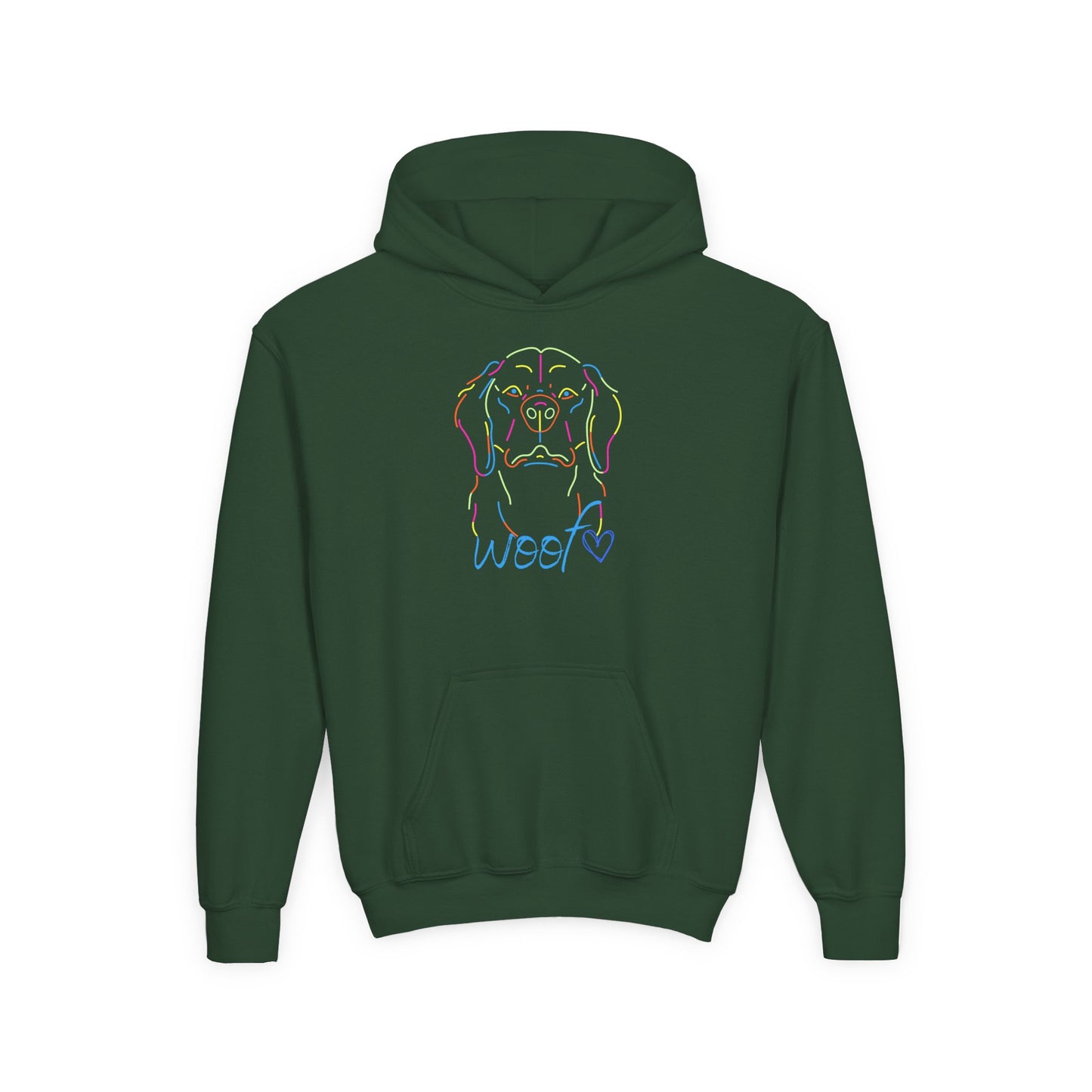 Colorful Retriever Woof Kids Hoodie – Dog Hoodie for Kids | Fun Pup Graphic