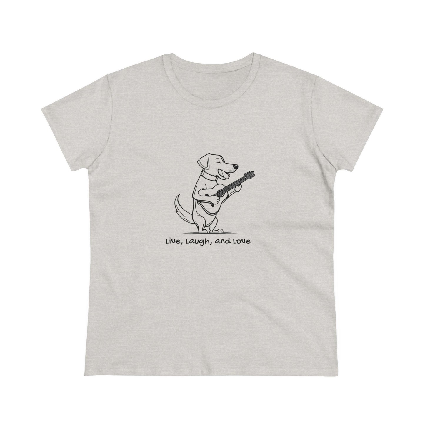 Dog With Guitar. Live, Laugh, and Love. Women's Midweight Cotton Tee
