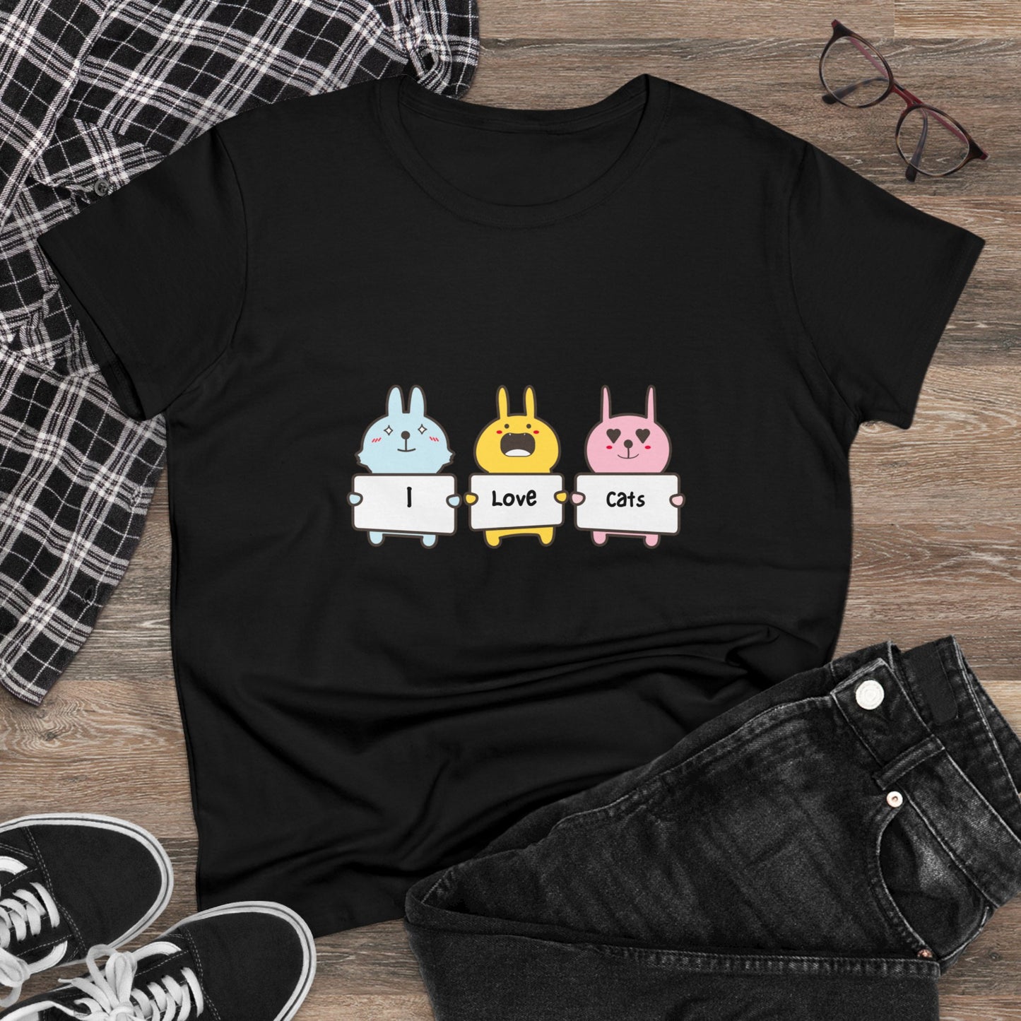 I Love Cats. Women's Midweight Cotton Tee