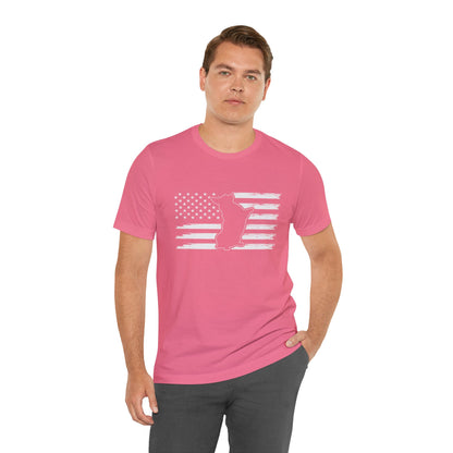 Charlie The American Flag Dog.  Unisex Jersey Short Sleeve Tee