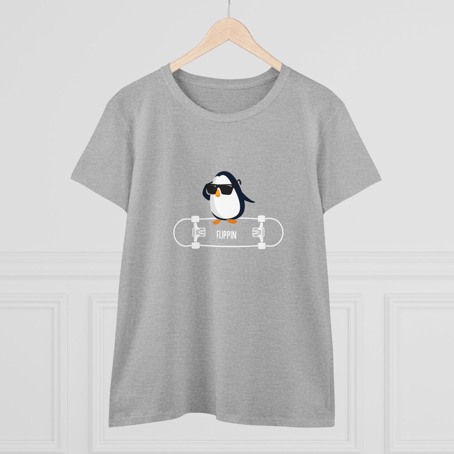 Adélie The Flippin Penguin. Women's Midweight Cotton Tee