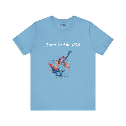 Born In The USA Guitar. Unisex Jersey Short Sleeve Tee