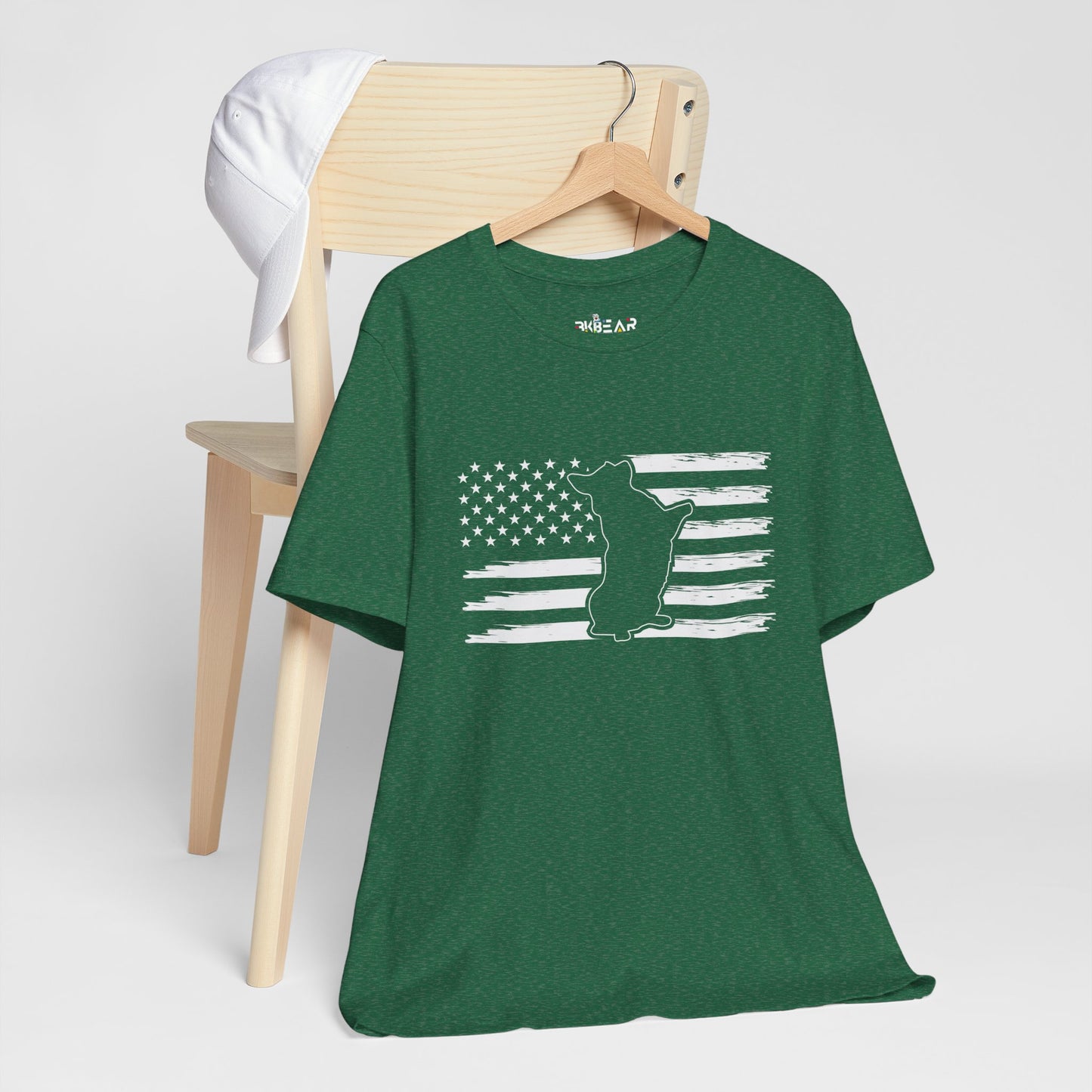 Charlie The American Flag Dog.  Unisex Jersey Short Sleeve Tee
