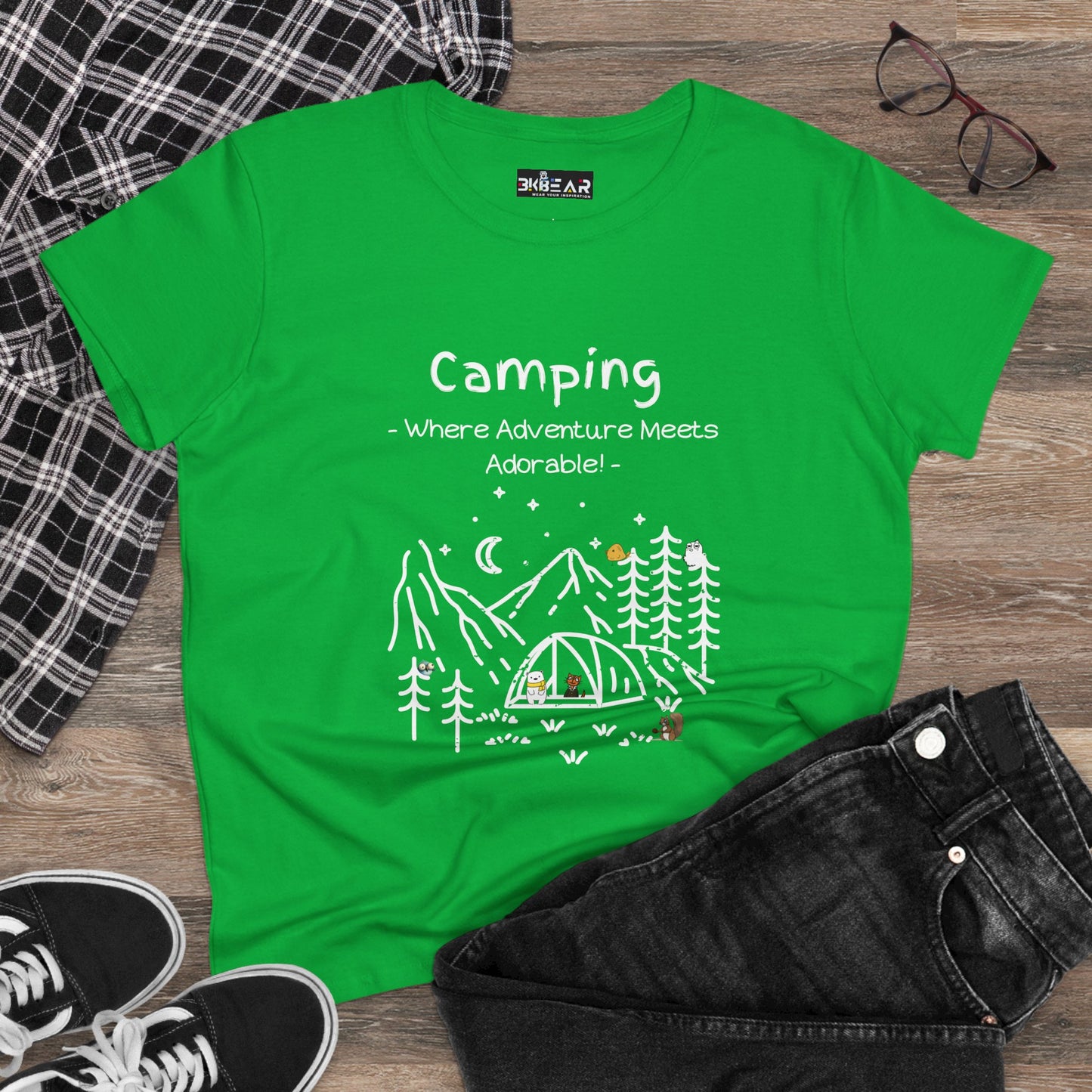 Camping. Where Adventure Meets Adorable. Women's Midweight Cotton Tee