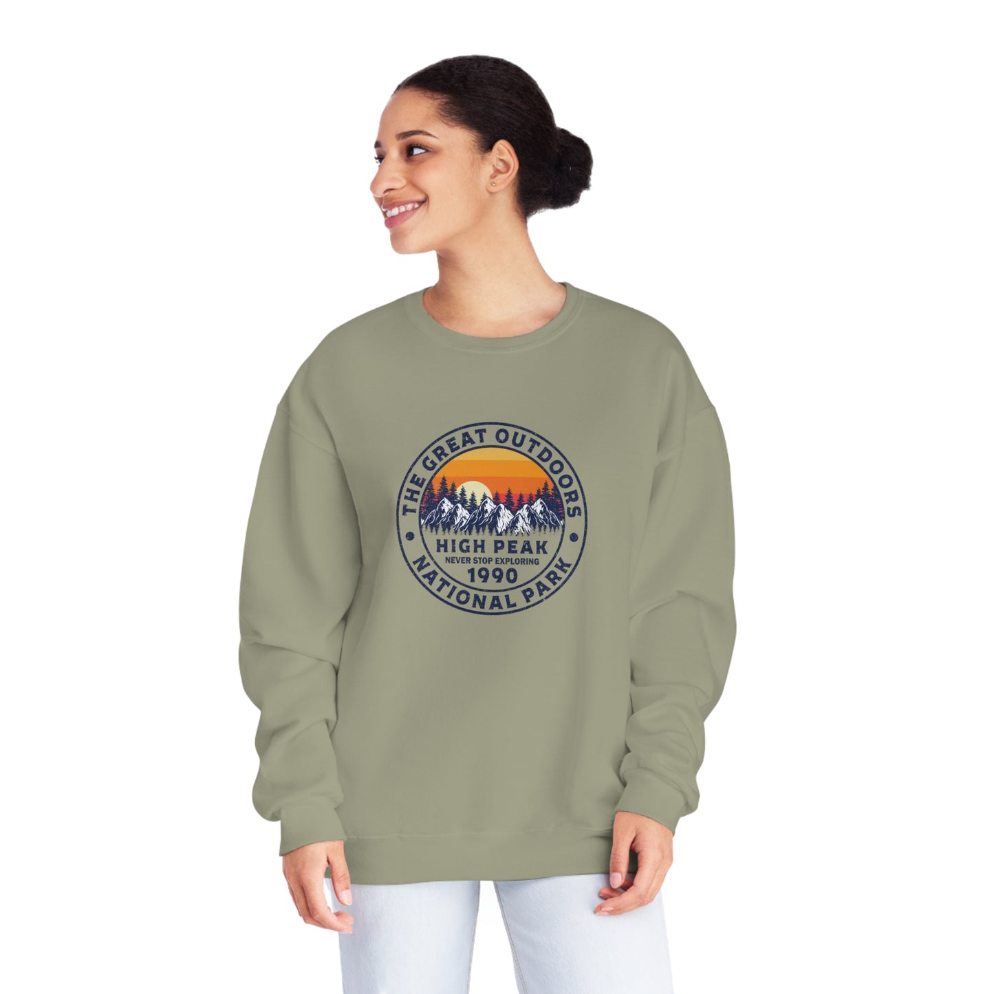 Never Stop Exploring. High Peak National Park. Unisex NuBlend® Crewneck Sweatshirt