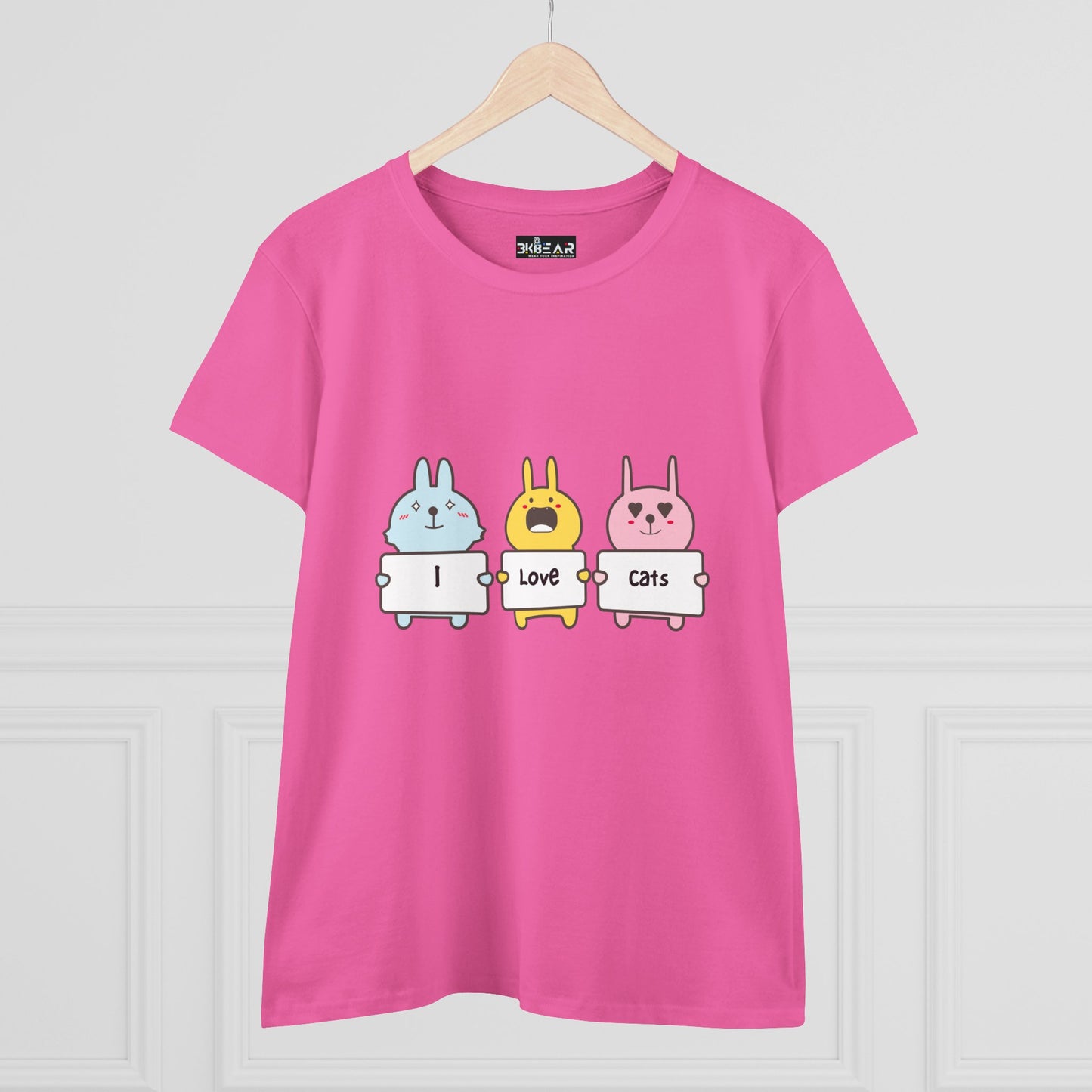 I Love Cats Women’s Midweight Cotton Tee – Cute Graphic Cat Lover T-Shirt