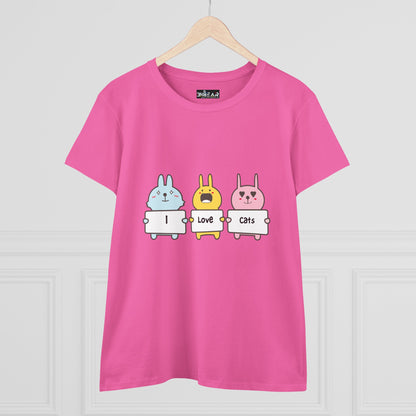 I Love Cats Women’s Midweight Cotton Tee – Cute Graphic Cat Lover T-Shirt
