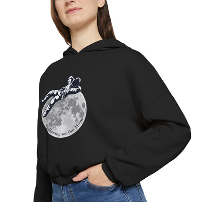 Chillaxing on the Moon. Women's Cinched Bottom Hoodie