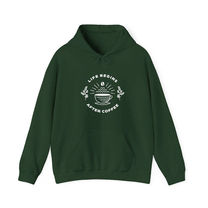 Life Begins After Coffee. Unisex Hooded Sweatshirt.