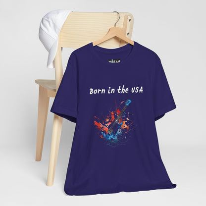 Born In The USA Guitar. Unisex Jersey Short Sleeve Tee