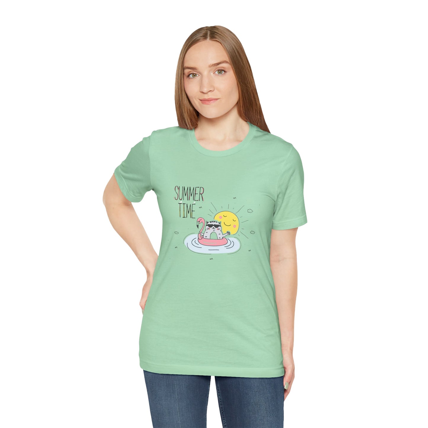 Jingles The Summertime Cat.  Women's Unisex Jersey Short Sleeve Tee