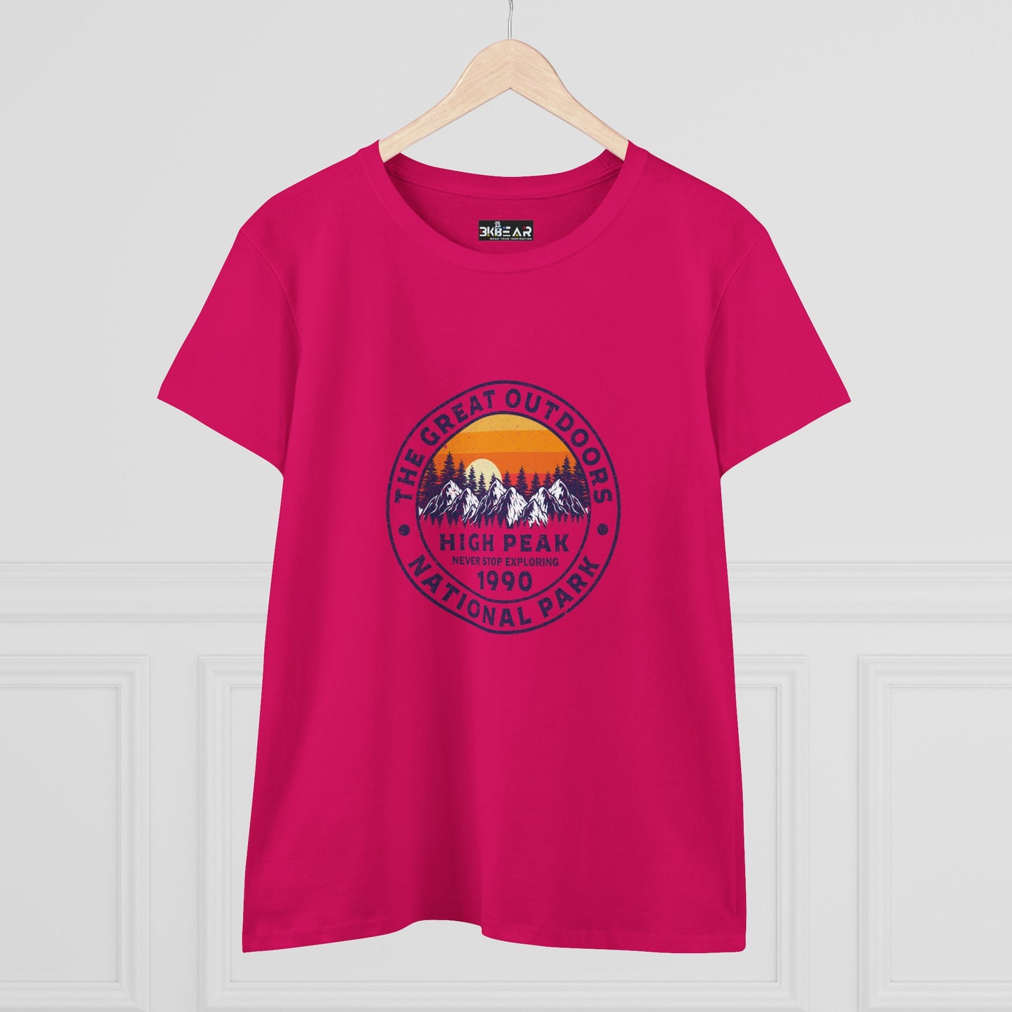 Never Stop Exploring. High Peak National Park. Women's Midweight Cotton Tee