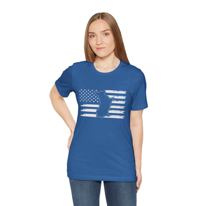 Charlie The American Flag Dog.  Unisex Jersey Short Sleeve Tee