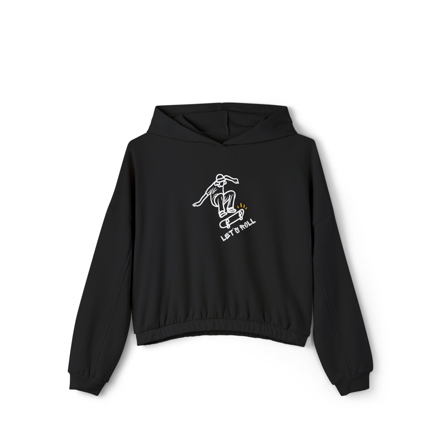 Let's Roll Skateboarder. Women's Cinched Bottom Hoodie