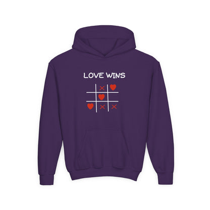 Love Wins Retro Tic Tac Dough Design - Kids Hooded Sweatshirt