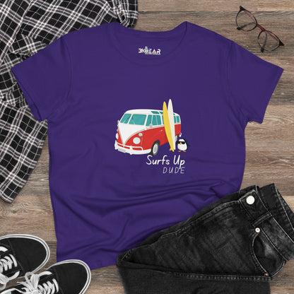 Surfs Up Dude. Women's Midweight Cotton Tee