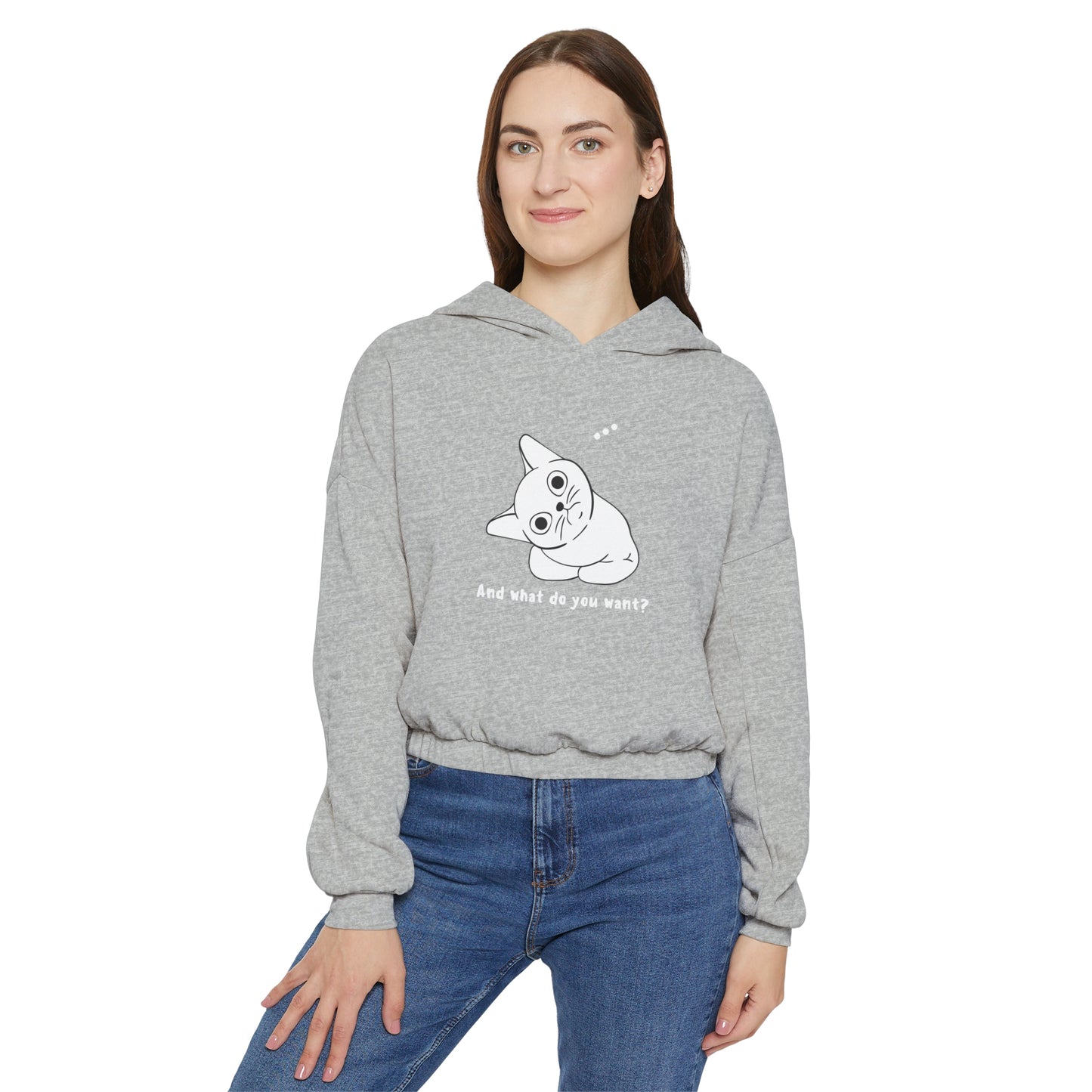 Vexing Cat Wondering What You Want. Women's Cinched Bottom Hoodie