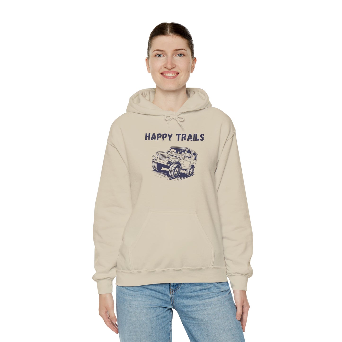 Happy Trails Unisex Hooded Sweatshirt, Cozy Outdoor Hoodie, Perfect Gift for Adventurers, Casual Wear, Great for Road Trips