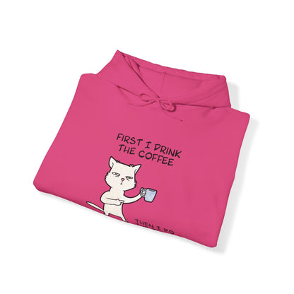 Cat Drinking Coffee To Kick Start The day and Do Things. Unisex Heavy Blend™ Hooded Sweatshirt