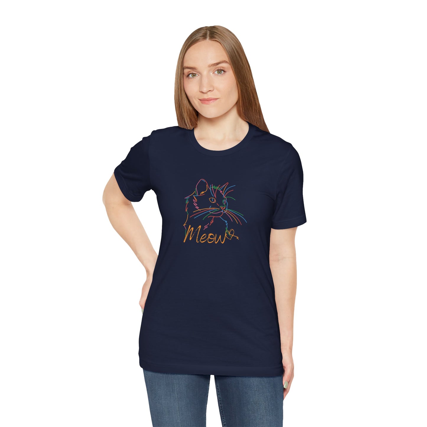Meow. Cat with purrty color outlines. Unisex Jersey Short Sleeve Tee