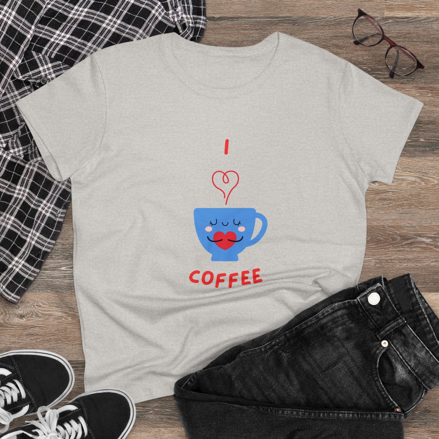 I Love Coffee Heart Cup. Women's Midweight Cotton Tee