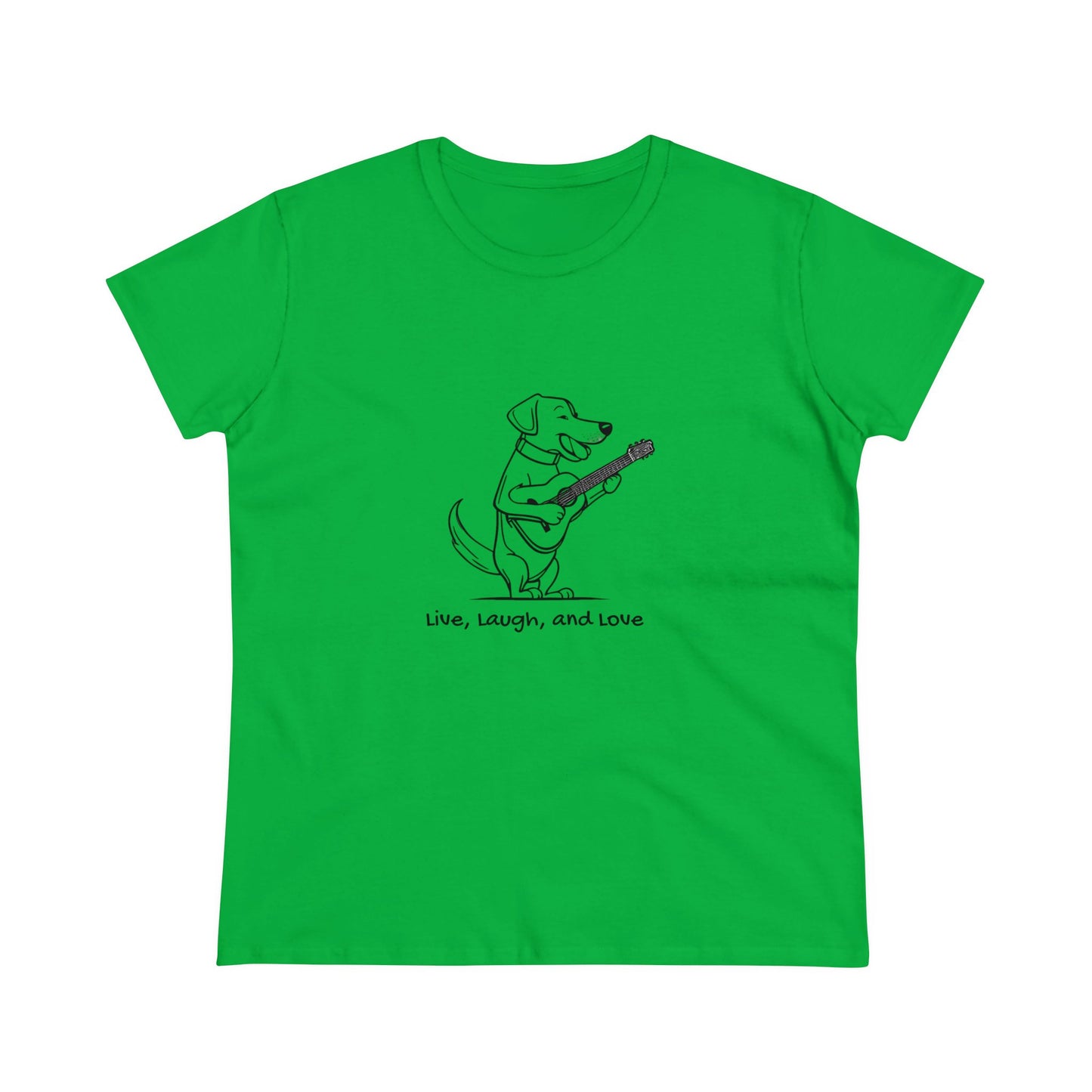 Dog With Guitar. Live, Laugh, and Love. Women's Midweight Cotton Tee