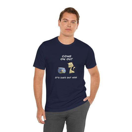 Kitty Cat Trying To Trick The Fish To Come Out. Unisex Jersey Short Sleeve Tee