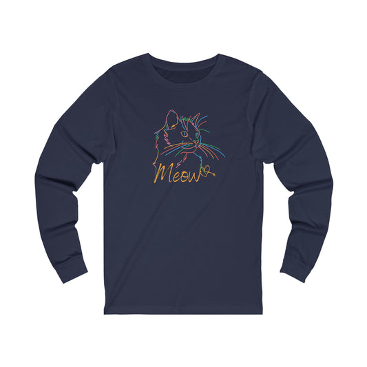 Meow. Cat with purrty color outlines. Unisex Jersey Long Sleeve Tee.