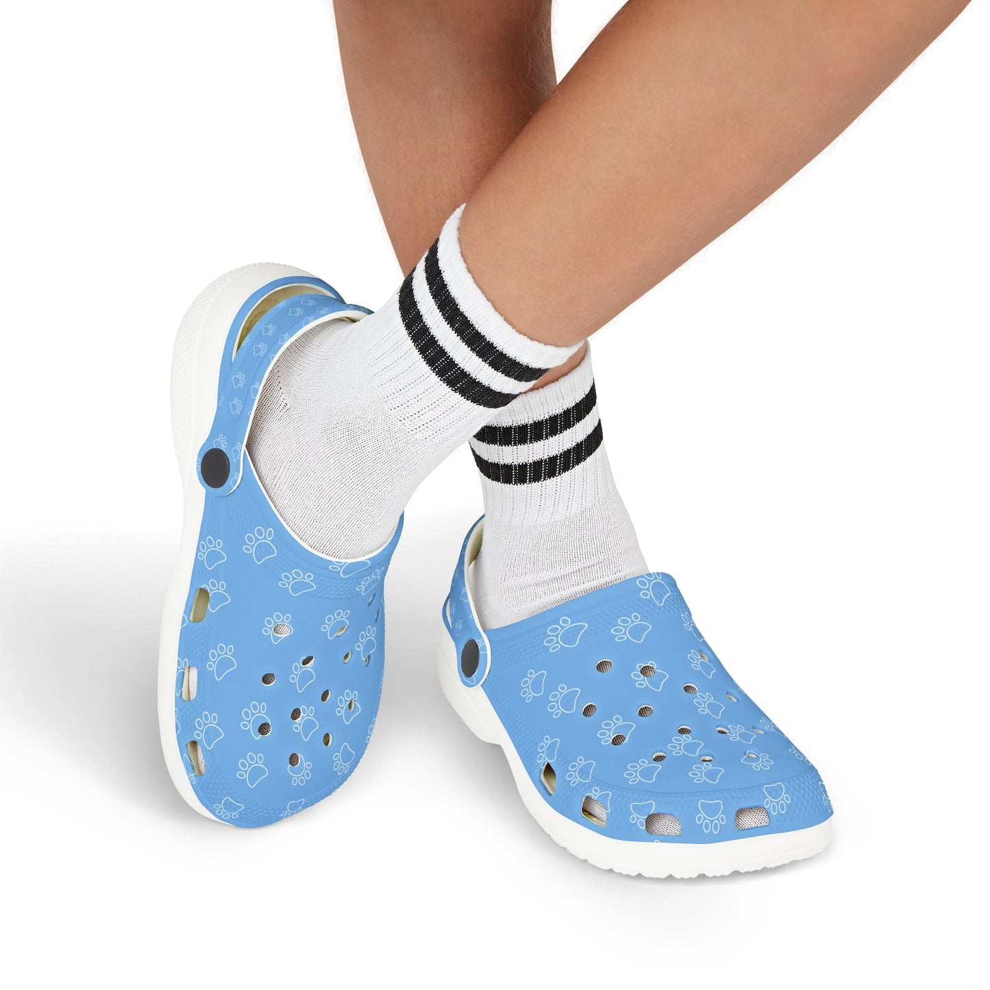 Paw Print  Rubber Clogs for Girls- Light Blue