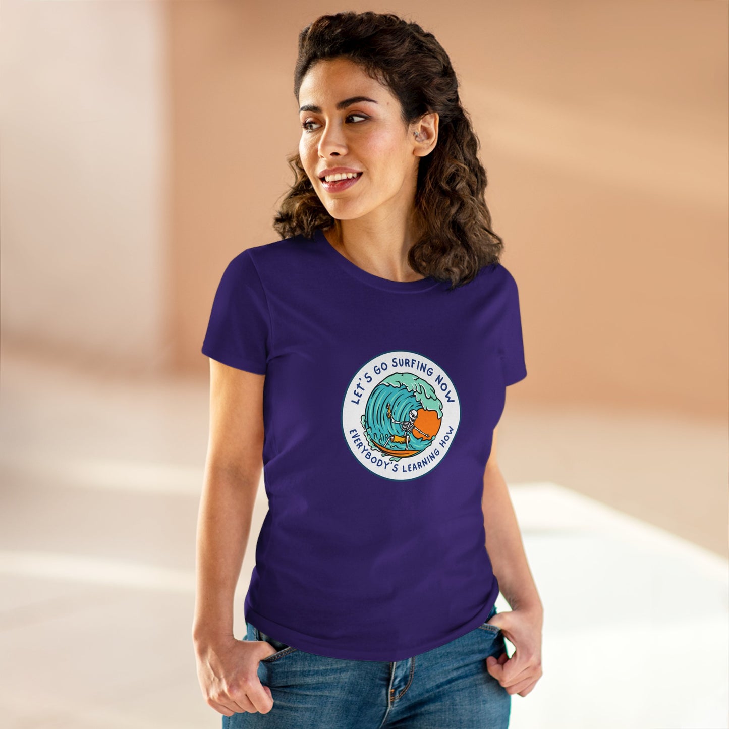 Let's Go Surfing Now. Everybody's Learning How. Women's Midweight Cotton Tee