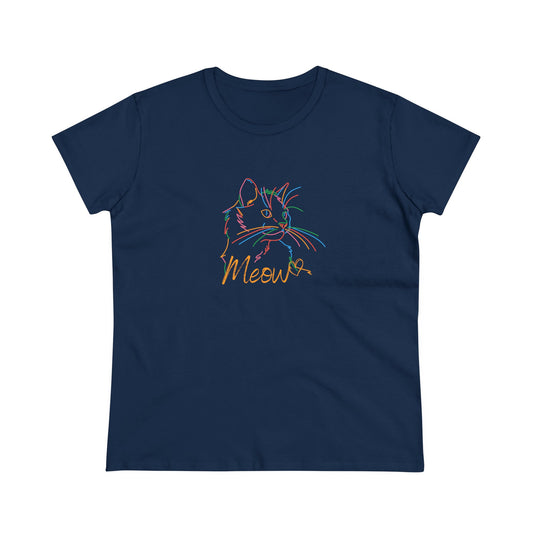 Meow. Cat with purrty color outlines. Women's Midweight Cotton Tee