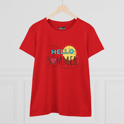 Hello Summer Women’s Midweight Graphic Tee – Sunshine Vibes, Soft Cotton