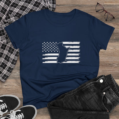 Charlie The American Flag Dog. Women's Midweight Cotton Tee