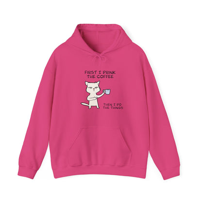 Cat Drinking Coffee To Kick Start The day and Do Things. Unisex Heavy Blend™ Hooded Sweatshirt