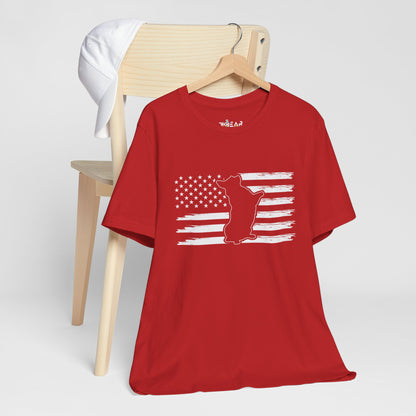Charlie The American Flag Dog.  Unisex Jersey Short Sleeve Tee
