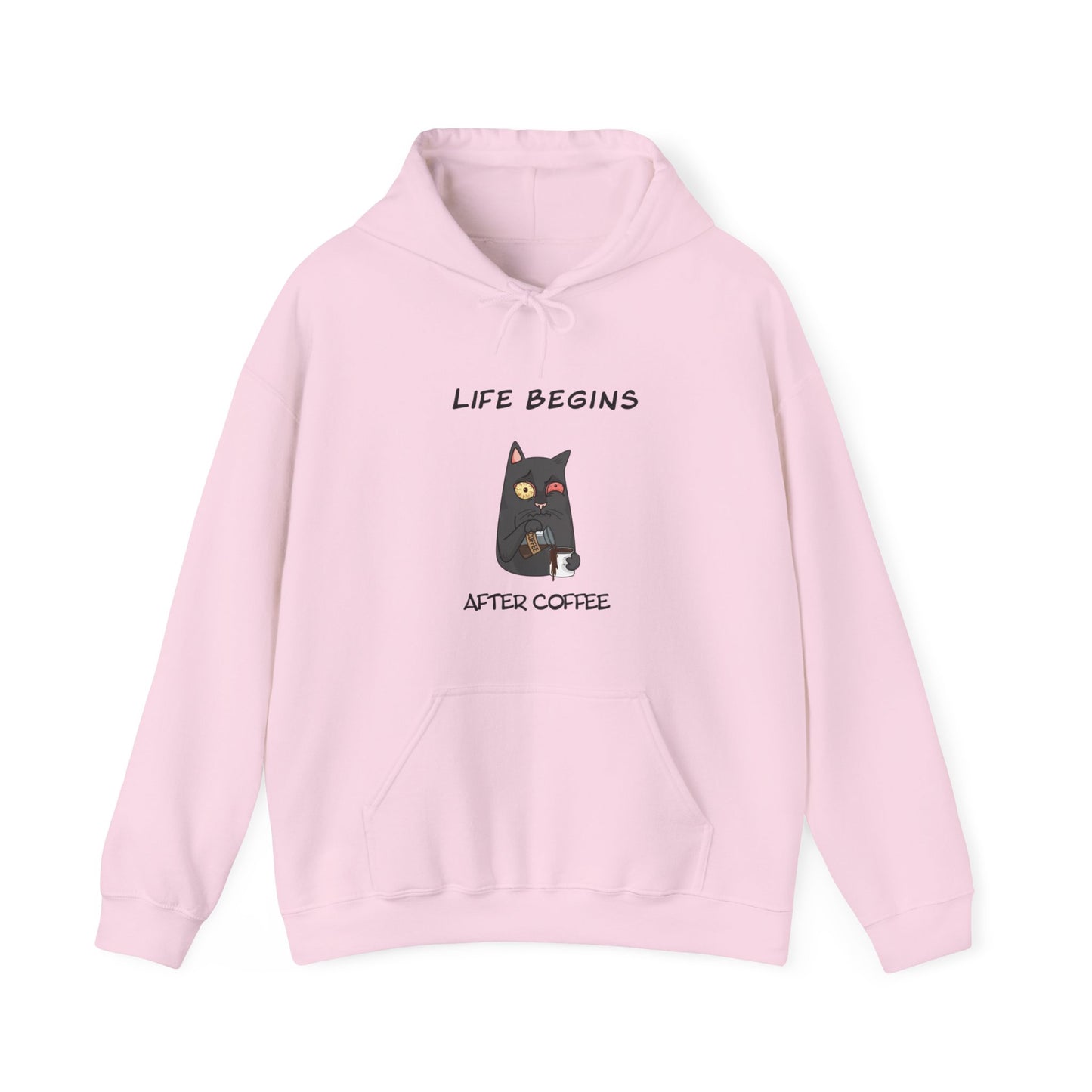 Luna The Cat. Life Begins After Coffee. Unisex Heavy Blend™ Hooded Sweatshirt