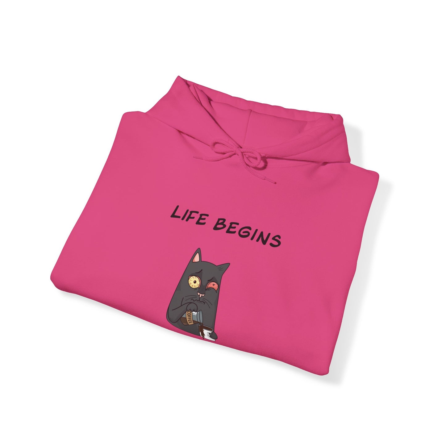 Luna The Cat. Life Begins After Coffee. Unisex Heavy Blend™ Hooded Sweatshirt