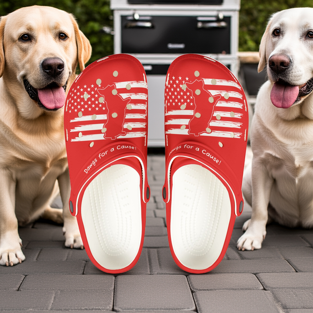 American Flag Dog Rubber Clogs For Women-Red
