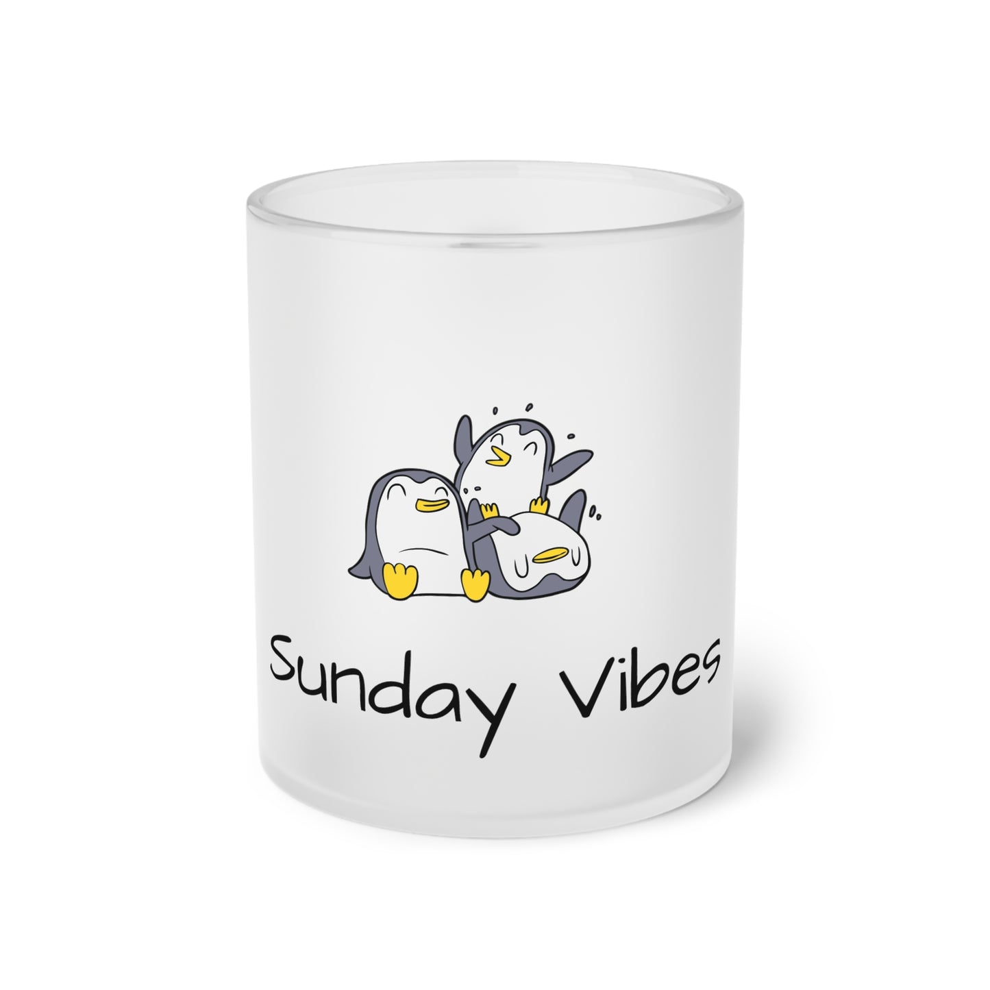 Sunday Vibes Penguin. Frosted Glass Mug