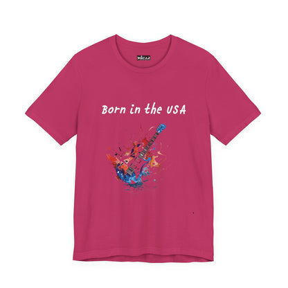 Born In The USA Guitar. Unisex Jersey Short Sleeve Tee