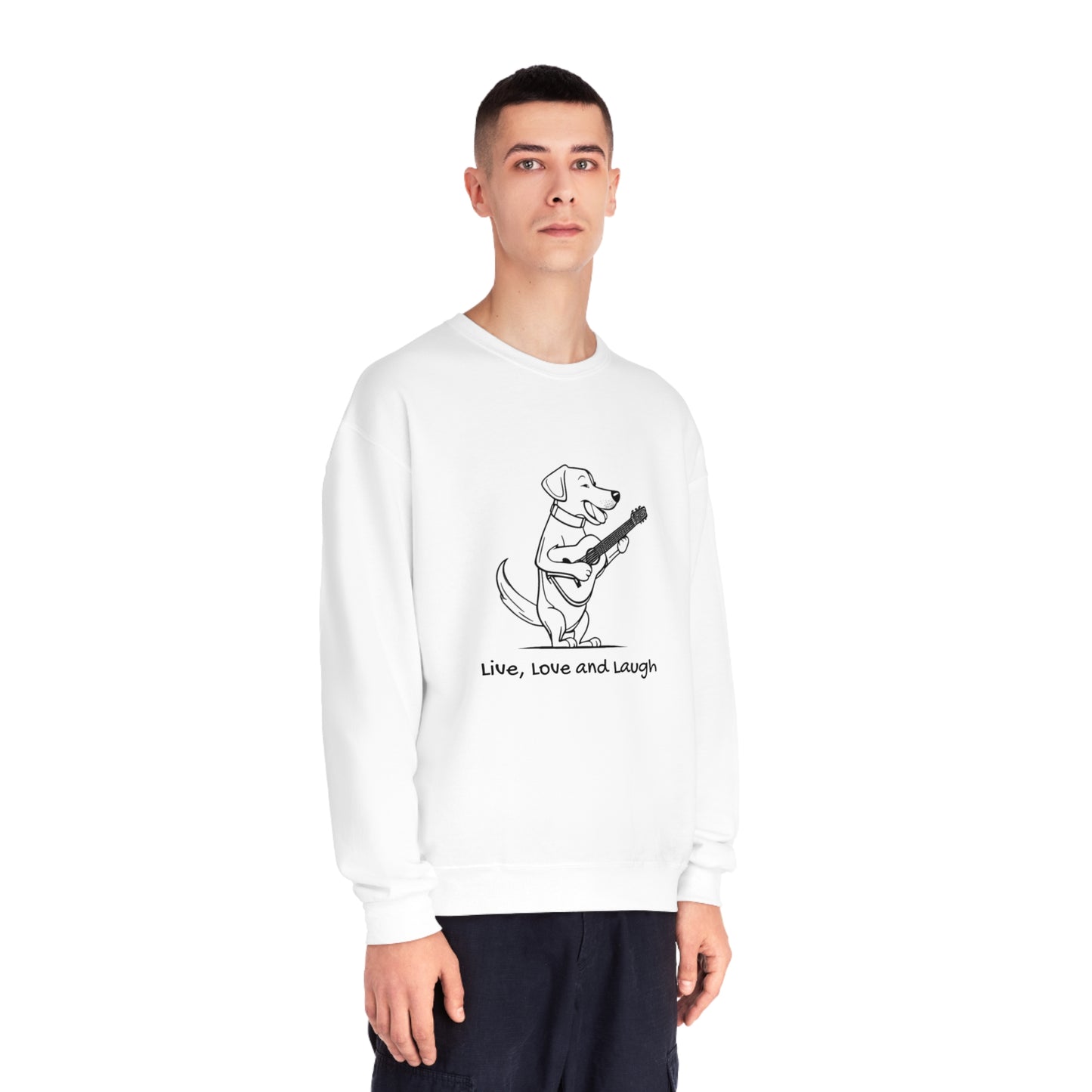 Dog With Guitar. Live, Love and Laugh. Unisex NuBlend® Crewneck Sweatshirt