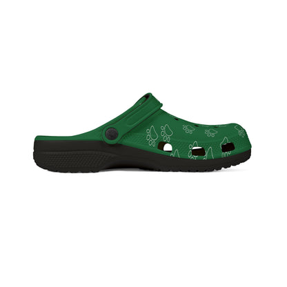 Green Dog Paw Print Rubber Clogs For Men