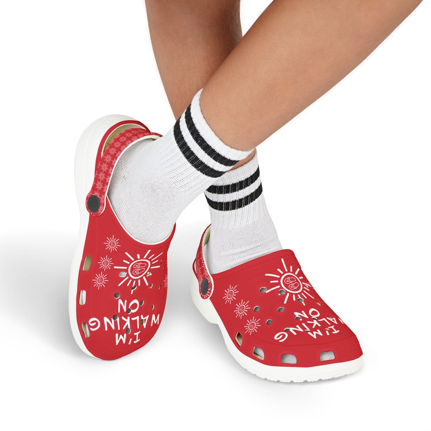 I'm Walking On Sunshine Rubber Clogs for Girls- Dark Red