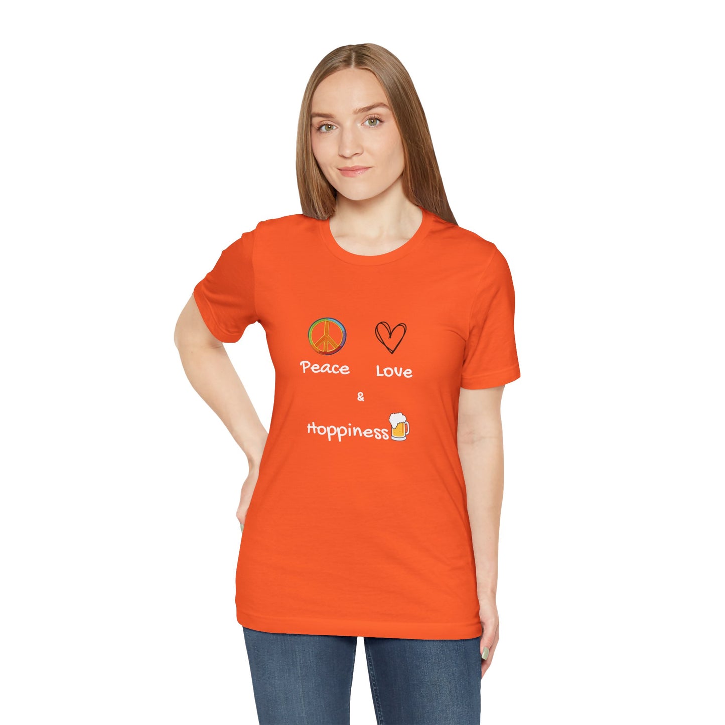 Peace, Love and Hoppiness. Unisex Jersey Short Sleeve Tee