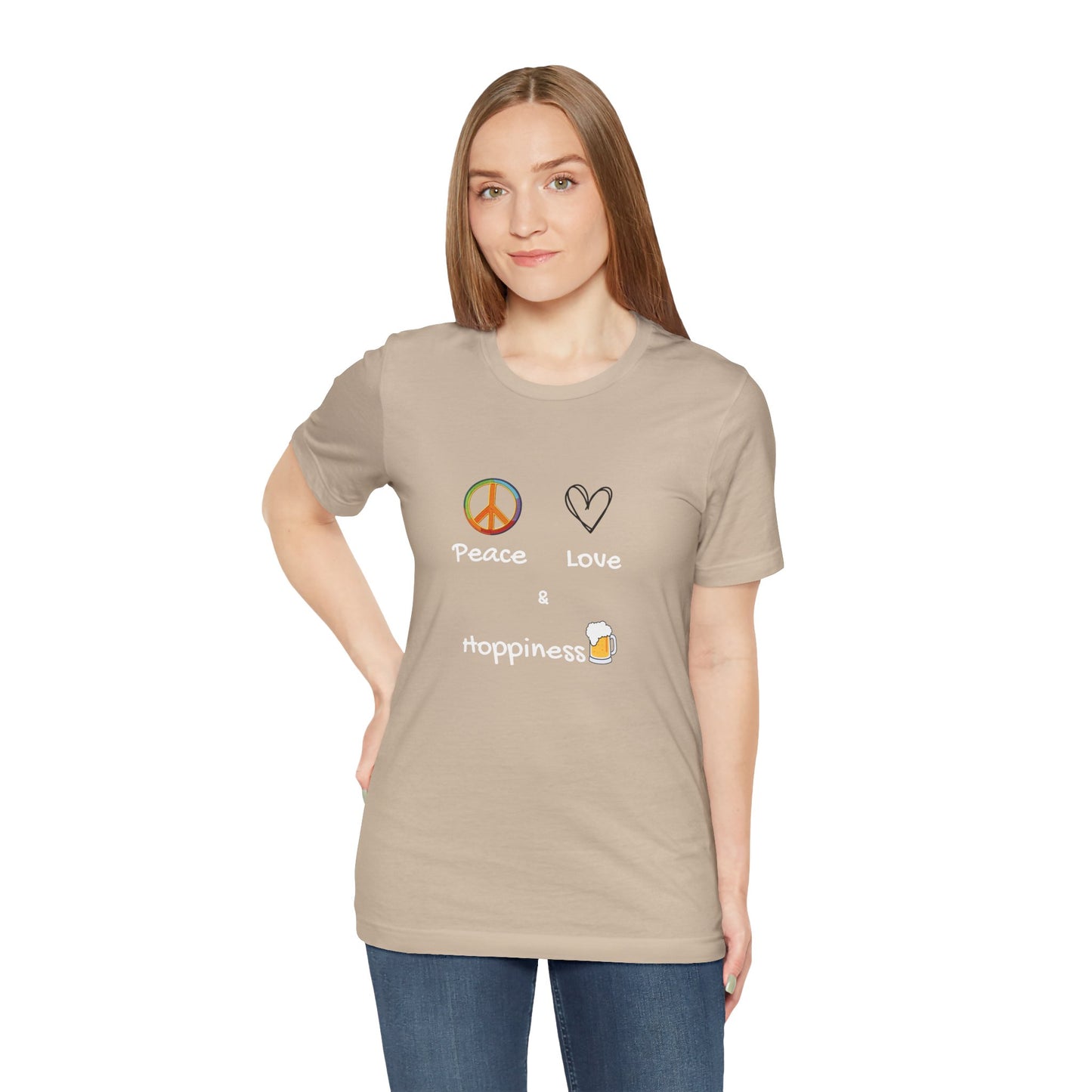 Peace, Love and Hoppiness. Unisex Jersey Short Sleeve Tee