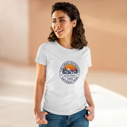 Never Stop Exploring. High Peak National Park. Women's Midweight Cotton Tee